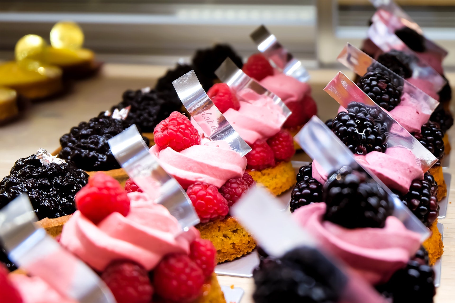 Berry desserts on display