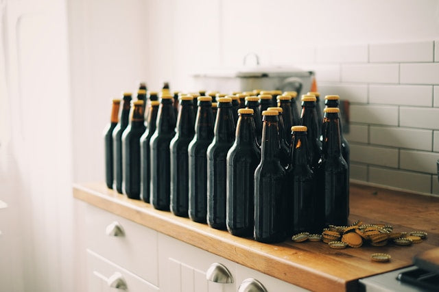 Beer bottles on a shelf