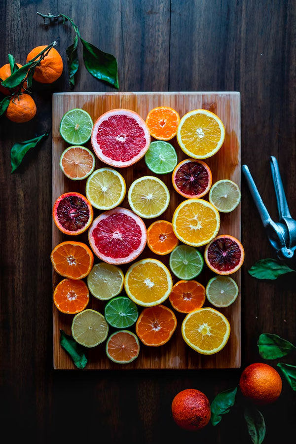 colorful citrus cut on a board